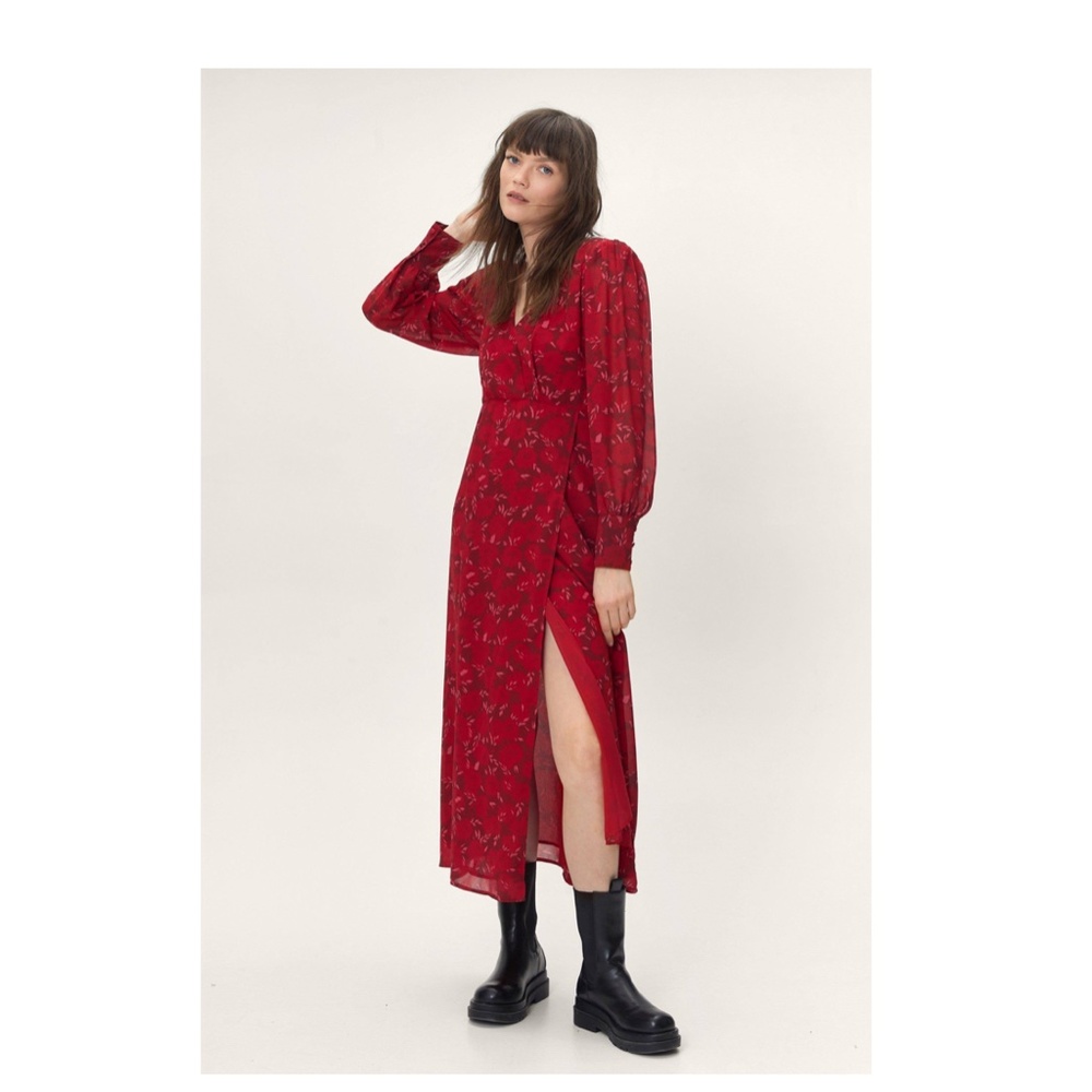 NWT Nasty Gal Floral Chiffon Maxi Midi Wrap Dress Sz 6